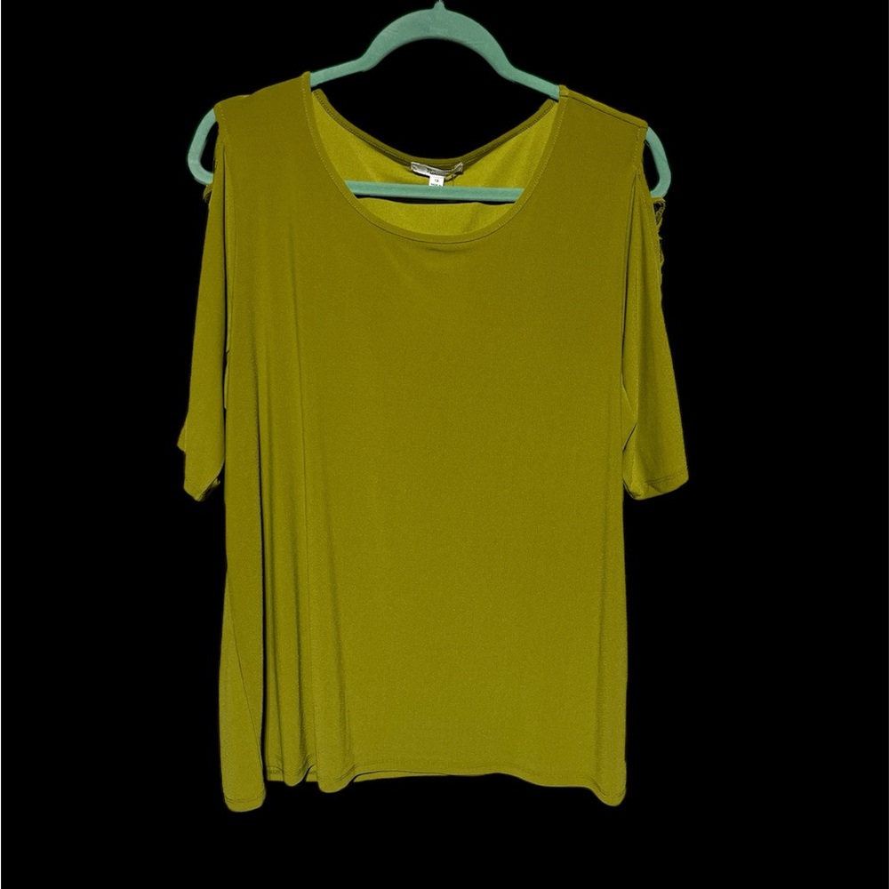 89TH& MADISON‎ TUNIC TOP WOMEN 1X LIME GREEN 3/4 SLEEVE CUT OUT SLEEVE FEMININE